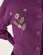Floral Embellished Cardigan, Purple (AUBERGINE), large