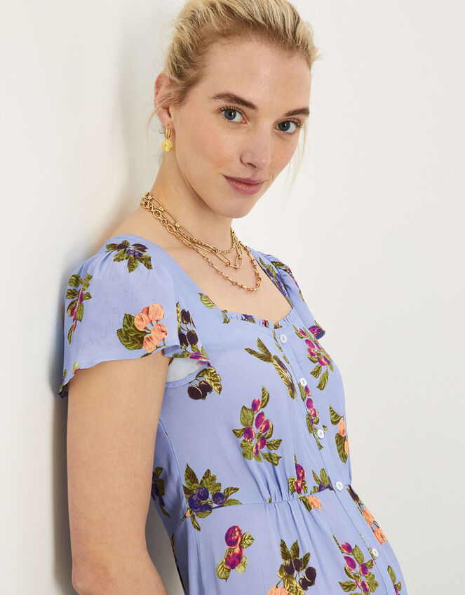 Ramita Fruit Print Dress in Sustainable Viscose, Blue (BLUE), large