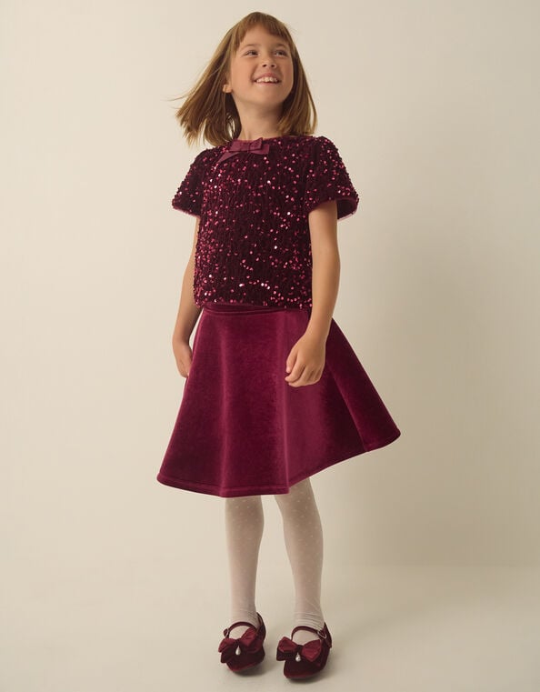 Heidi Velvet Sequin Top & Skirt Set, Red (BURGUNDY), large