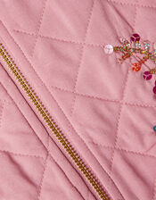 Sequin Floral Woven Quilted Bomber Jacket, Pink (PINK), large