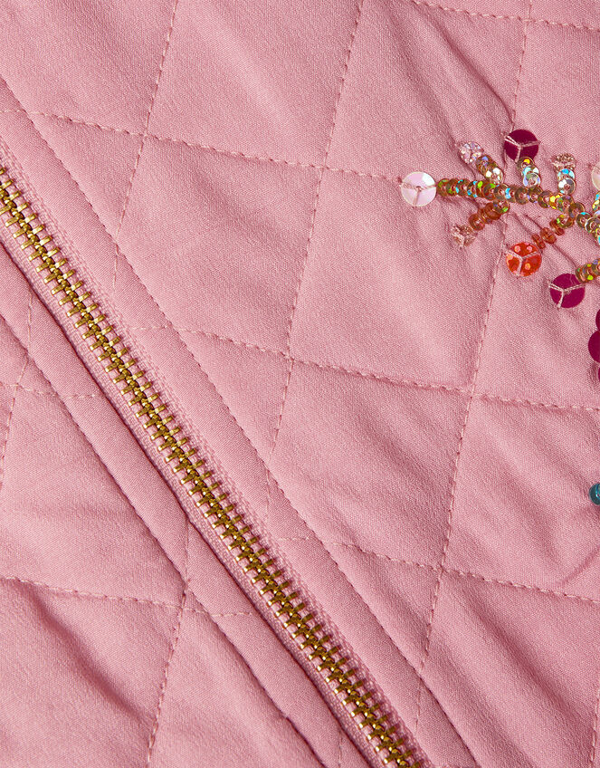 Sequin Floral Woven Quilted Bomber Jacket, Pink (PINK), large