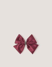 Satin Bow Hair Clip, Red (BURGUNDY), large