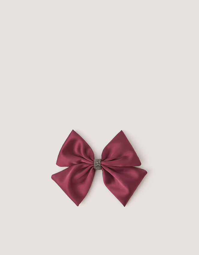 Satin Bow Hair Clip, Red (BURGUNDY), large