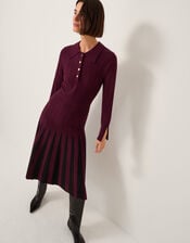 Prue Knit Pleated Shirt Dress, Red (BERRY), large