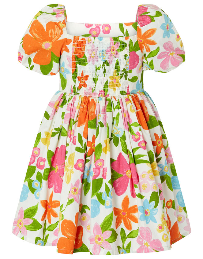 Otilia Floral Poplin Dress in Organic Cotton, White (WHITE), large