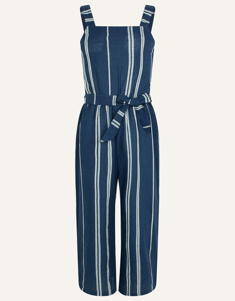 Stripe Jumpsuit in Linen Blend Blue, Blue (NAVY), large