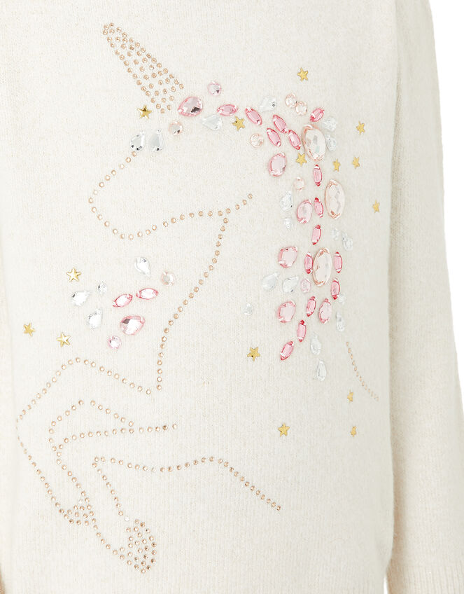 Embellished Unicorn Knit Jumper, Ivory (IVORY), large