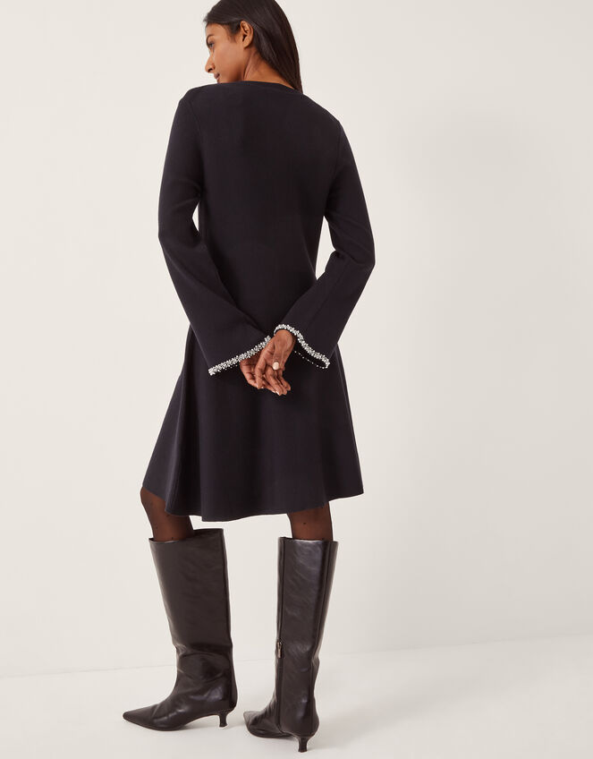 Tate Embellished Long Sleeve Knit Mini Dress, Blue (MIDNIGHT), large