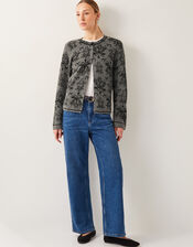 Jess Jacquard Cardigan, Grey (CHARCOAL), large