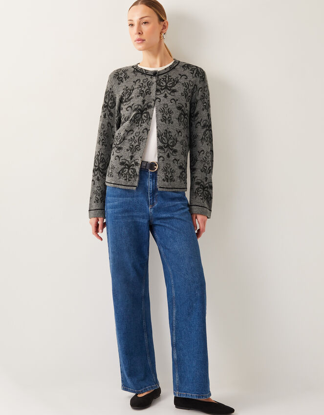 Jess Jacquard Cardigan, Grey (CHARCOAL), large