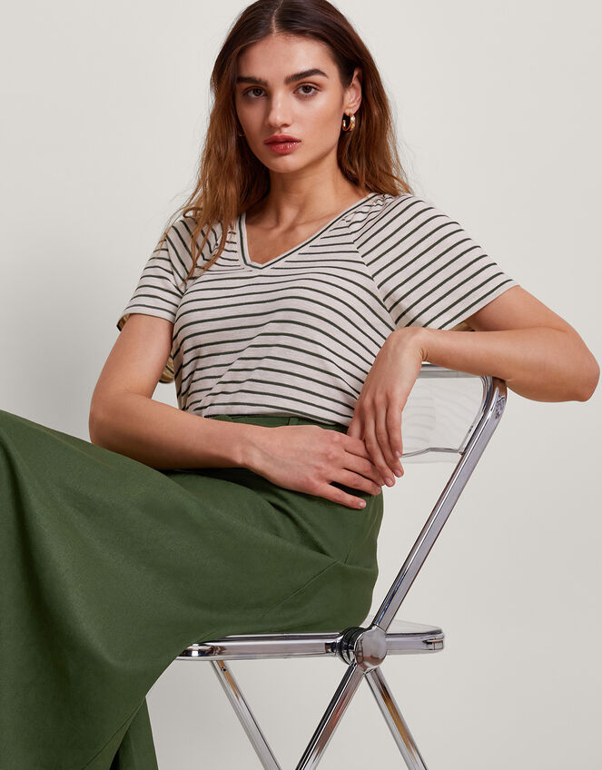 Saskia Stripe T-Shirt, Green (KHAKI), large