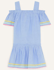Chambray Ricrac Dress, Blue (BLUE), large