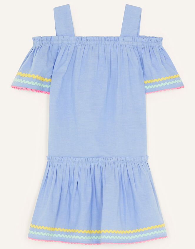 Chambray Ricrac Dress, Blue (BLUE), large