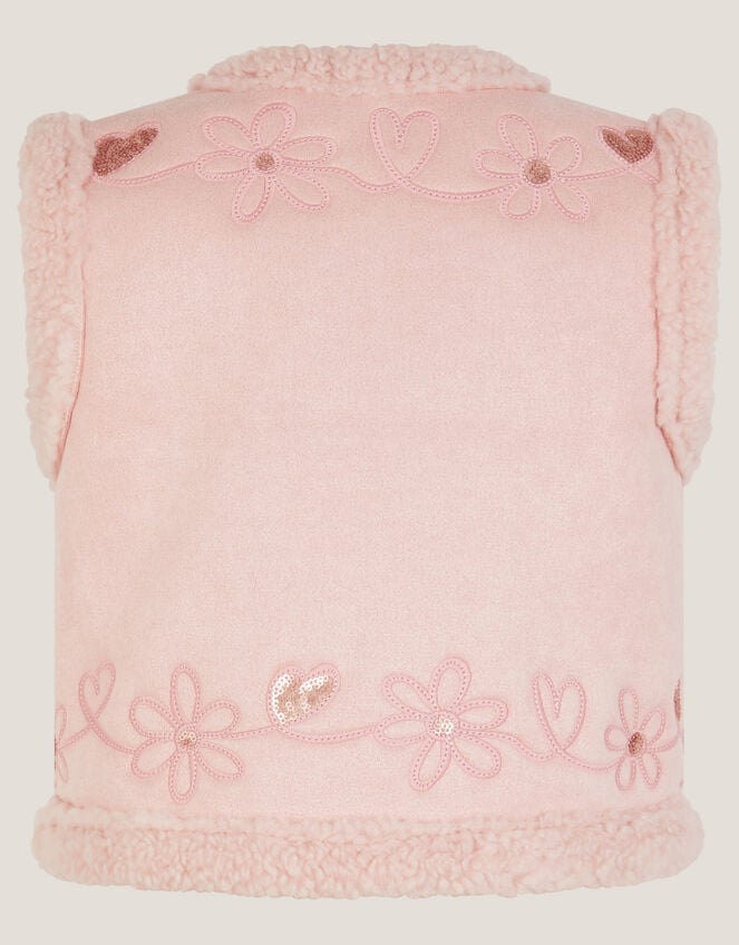 Floral Embellished Suedette Gilet, Pink (PINK), large