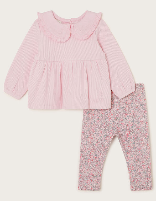 Newborn Ribbed Top and Floral Leggings Set, Purple (LILAC), large