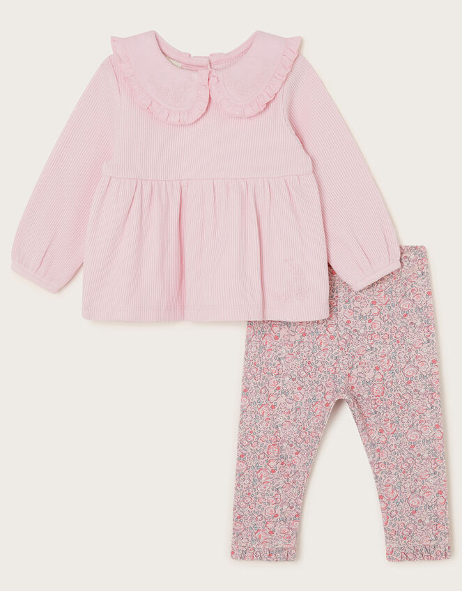 Newborn Ribbed Top and Floral Leggings Set, Purple (LILAC), large