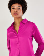 Satin Longline Blouse, Pink (PINK), large