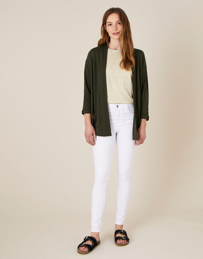 Bonnie Button Cover-Up in Linen Blend , Green (KHAKI), large