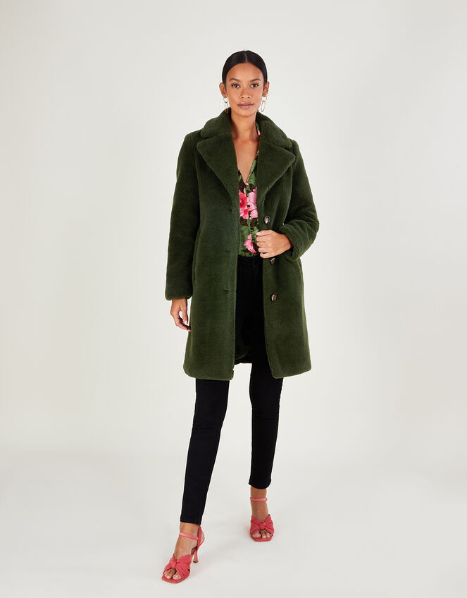Tabitha Single Breasted Teddy Coat, Green (GREEN), large
