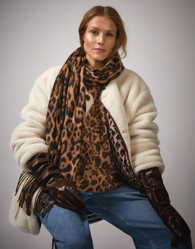 Lottie Leopard Print Scarf, Tan (TAN), large