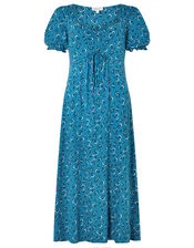 Dua Ditsy Floral Tea Dress in Organic Cotton, Teal (TEAL), large