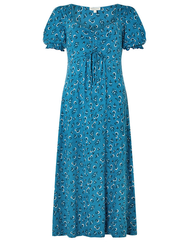 Dua Ditsy Floral Tea Dress in Organic Cotton, Teal (TEAL), large