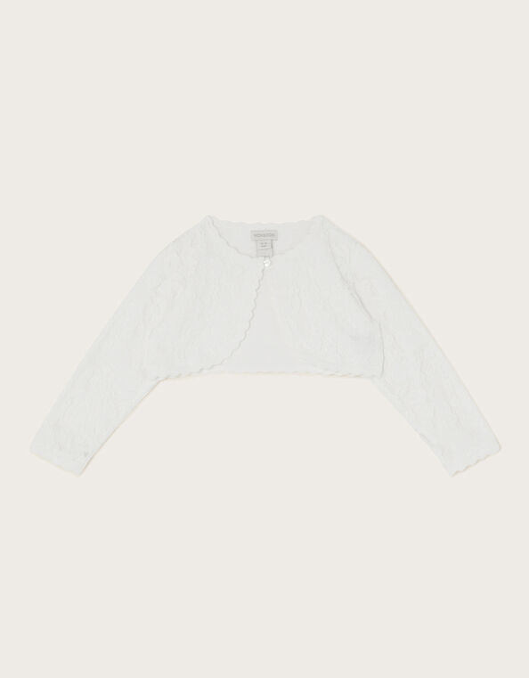 Baby Emilia Lace Scallop Cardigan, Ivory (IVORY), large