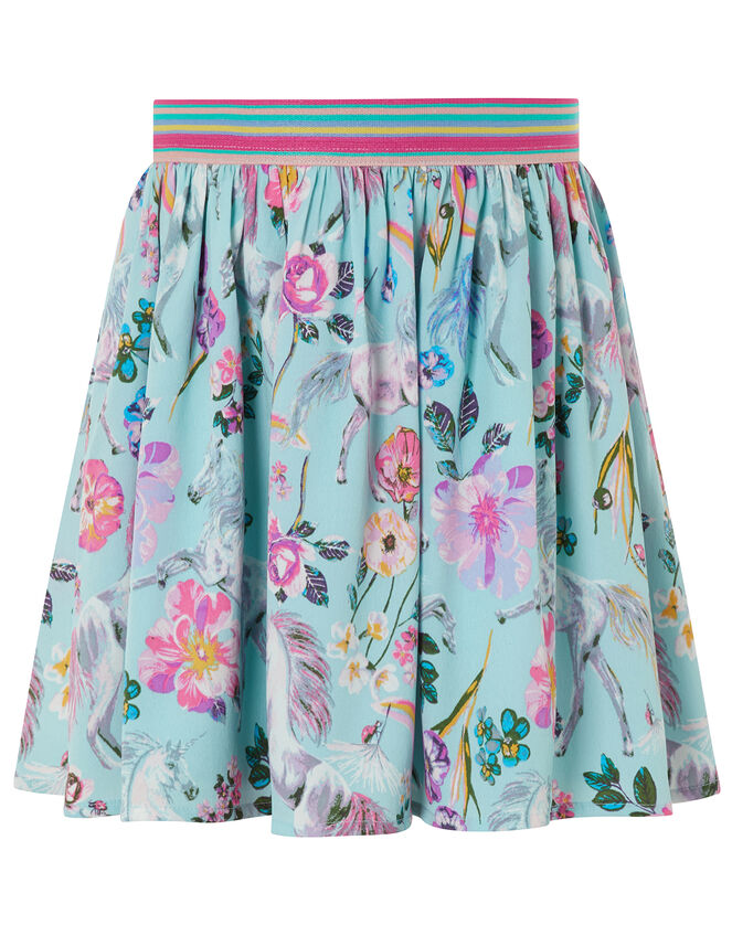 Armelle Unicorn Print Skirt in Recycled Polyester, Blue (AQUA), large