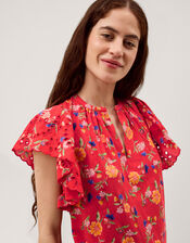 Libby Floral Print Jersey Top, Red (RED), large