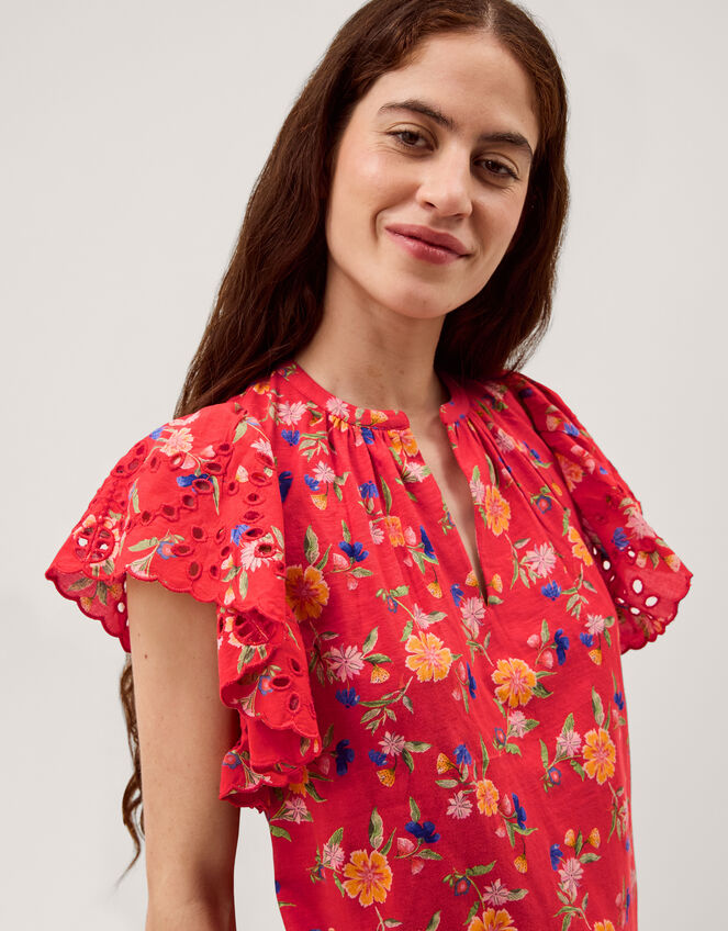 Libby Floral Print Jersey Top, Red (RED), large