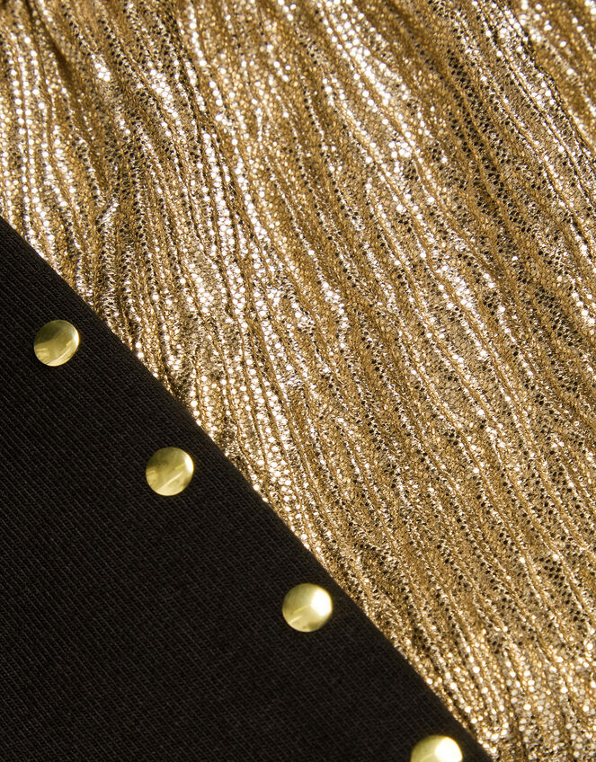 Metallic Frilly Tunic Top and Leggings Set, Gold (GOLD), large