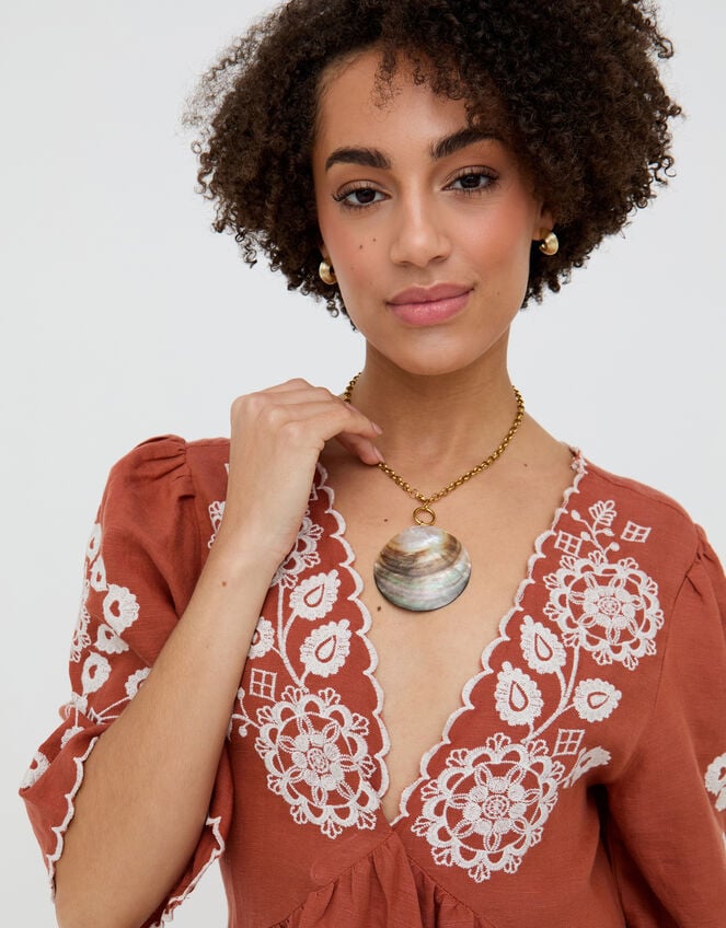 Raffya Arabella Embroidered Mini Dress, Orange (RUST), large