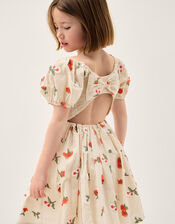 Puff Sleeve Floral Embroidered Dress, Ivory (IVORY), large