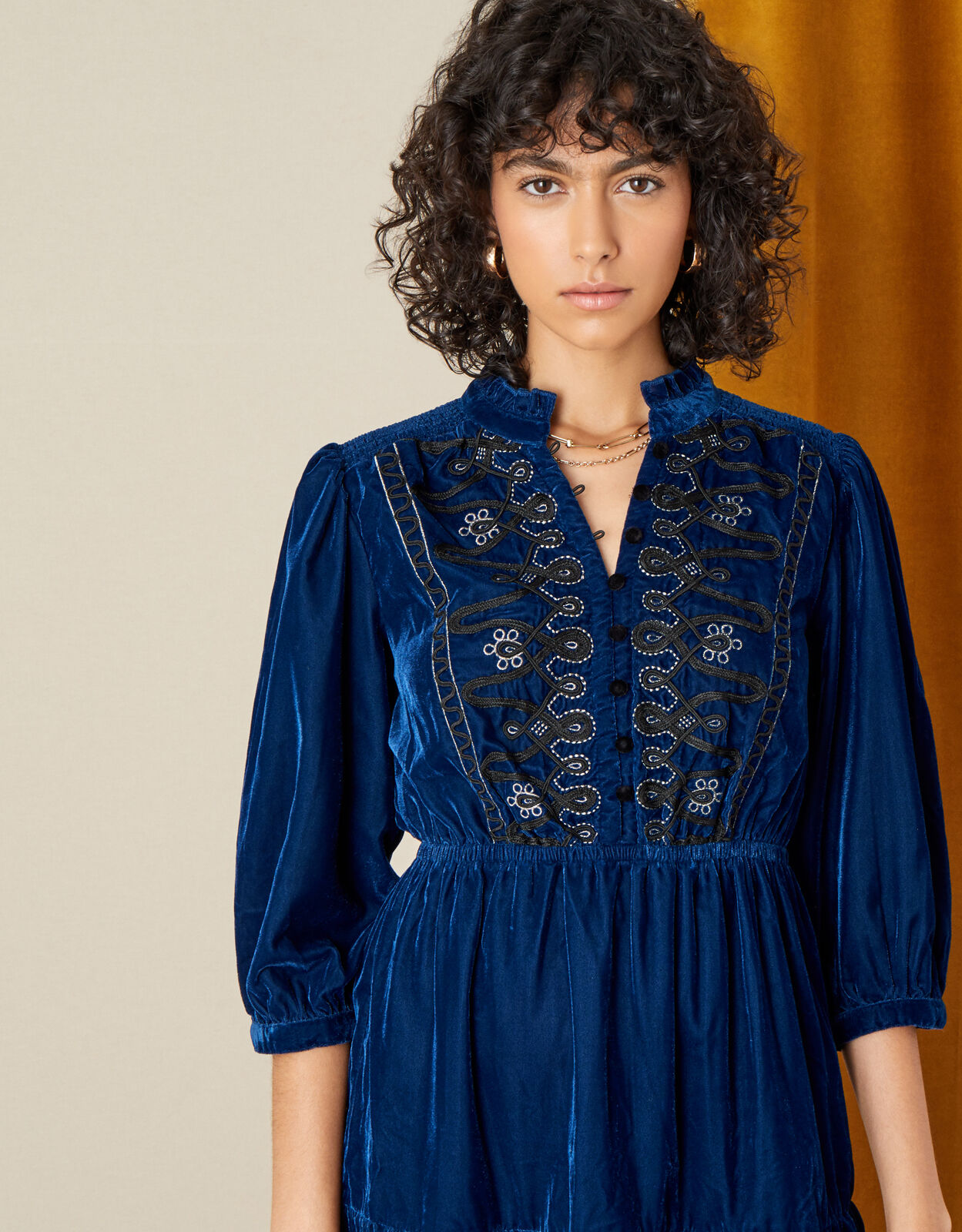 Military Embroidered Velvet Dress Blue Evening Dresses Monsoon UK