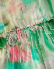 Blurry Floral Organza Ruffle Dress, Green (GREEN), large