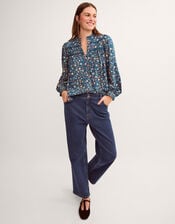 Francine Floral Jersey Blouse, Teal (TEAL), large