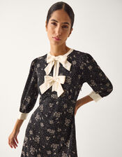 Dotty Bow Floral Jersey Midi Dress, Black (BLACK), large