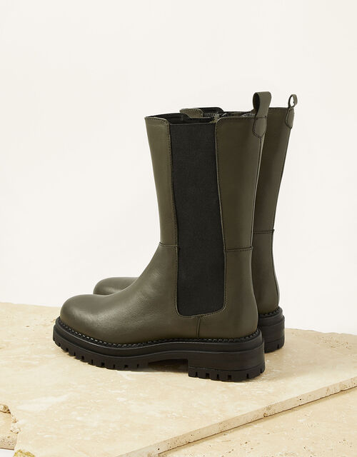 Saphira Stomper Leather Boots, Green (KHAKI), large