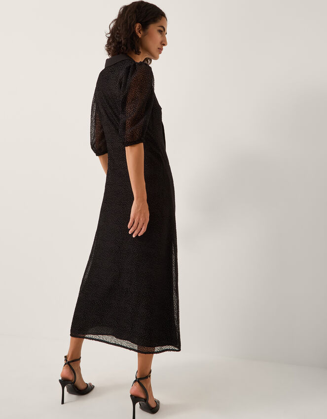 Mae Polka Dot Devor&eacute; Midi Dress, Black (BLACK), large