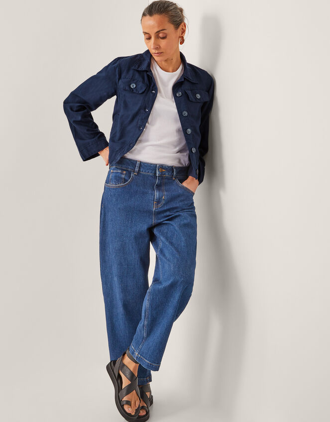 Lenny Linen Blend Cropped Jacket, Blue (NAVY), large