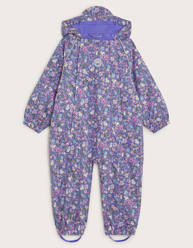 Baby Floral Print Waterproof Puddlesuit, Purple (PURPLE), large
