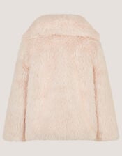 Butterfly Embellished Faux Fur Coat, Pink (PINK), large