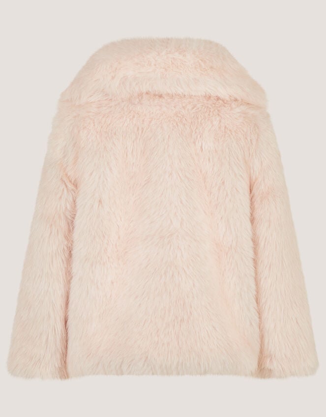 Butterfly Embellished Faux Fur Coat, Pink (PINK), large