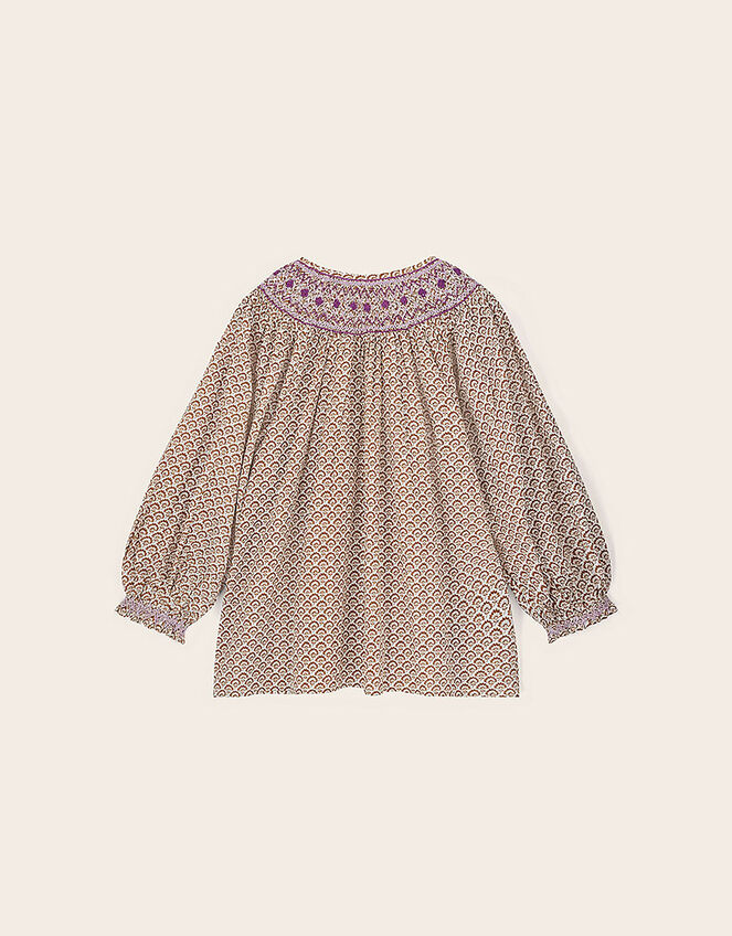 East Alina Floral Printed Smocking Top, Brown (BROWN), large