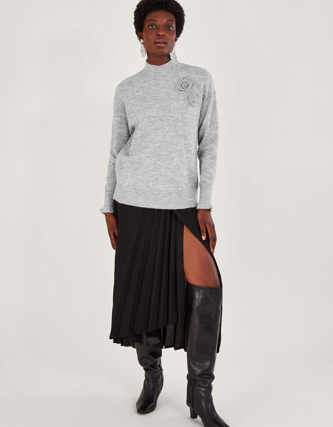 Char Corsage Jumper, Grey (GREY MARL), large