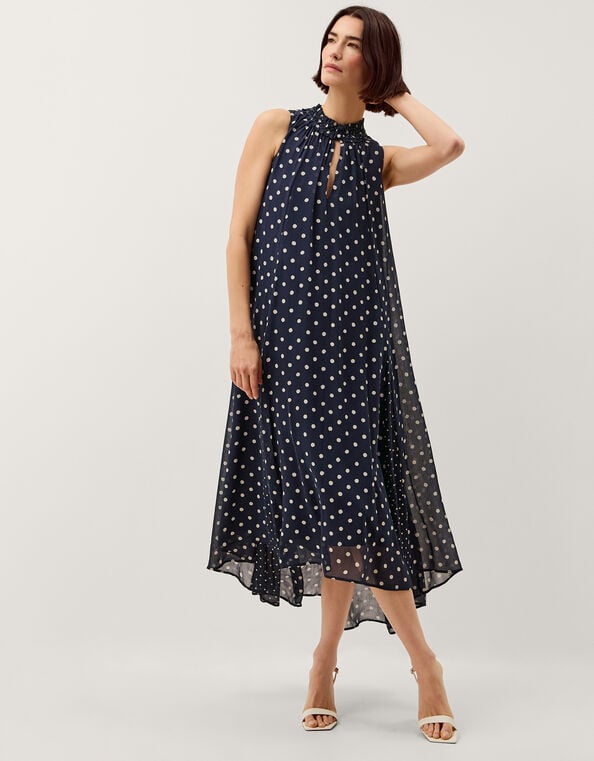 Yaz Sleeveless Polka Dot Midi Dress, Blue (NAVY), large