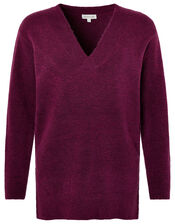 V-Neck Stepped Hem Knit Jumper, Pink (PINK), large