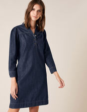 Knee-Length Denim Dress, Blue (BLUE), large