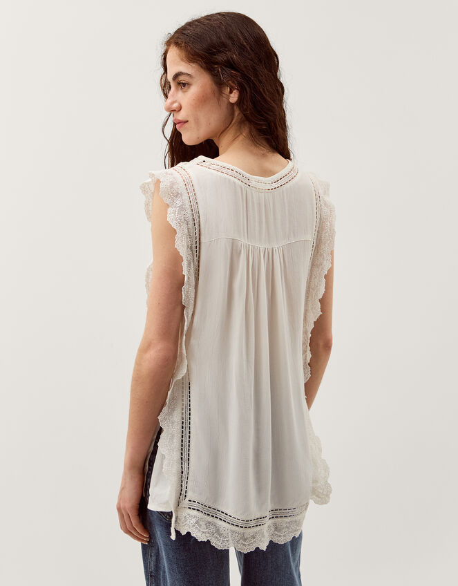 Taylor Sleeveless Embroidered Lace Top, White (WHITE), large