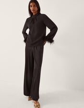 Luella Feather Cuff Top, Black (BLACK), large